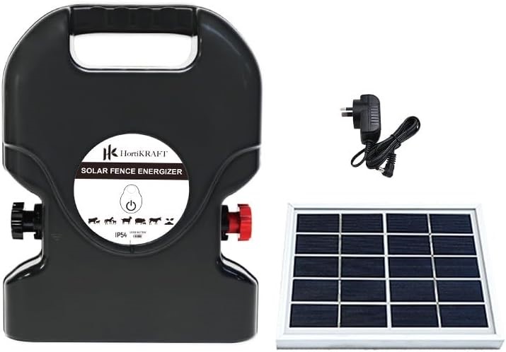 HORTIKRAFT Electric Fence Energiser with 8km Coverage, Solar Powered Fencin