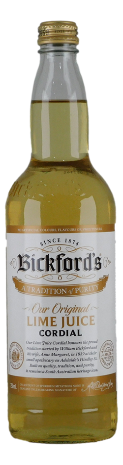 Bickford's Our Original Lime Juice Cordial (6x 700mL), SA.