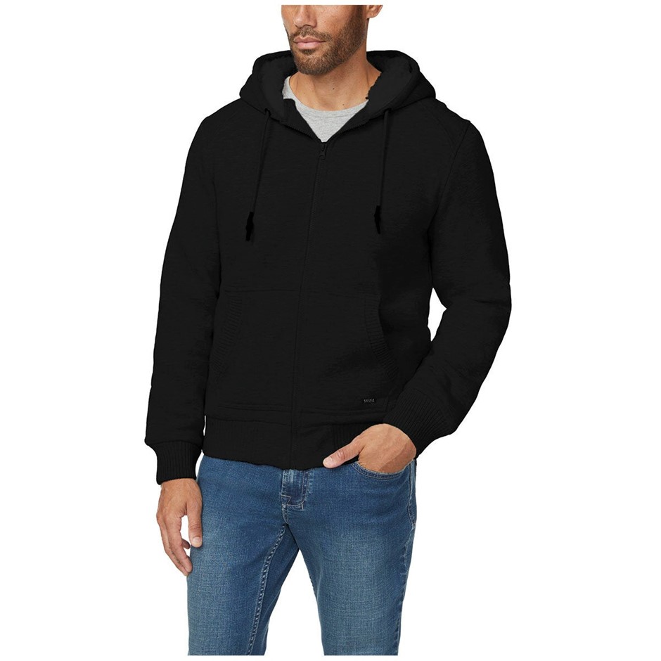 BUFFALO DAVID BITTON Men's Sherpa Hoodie, Size L, Black.