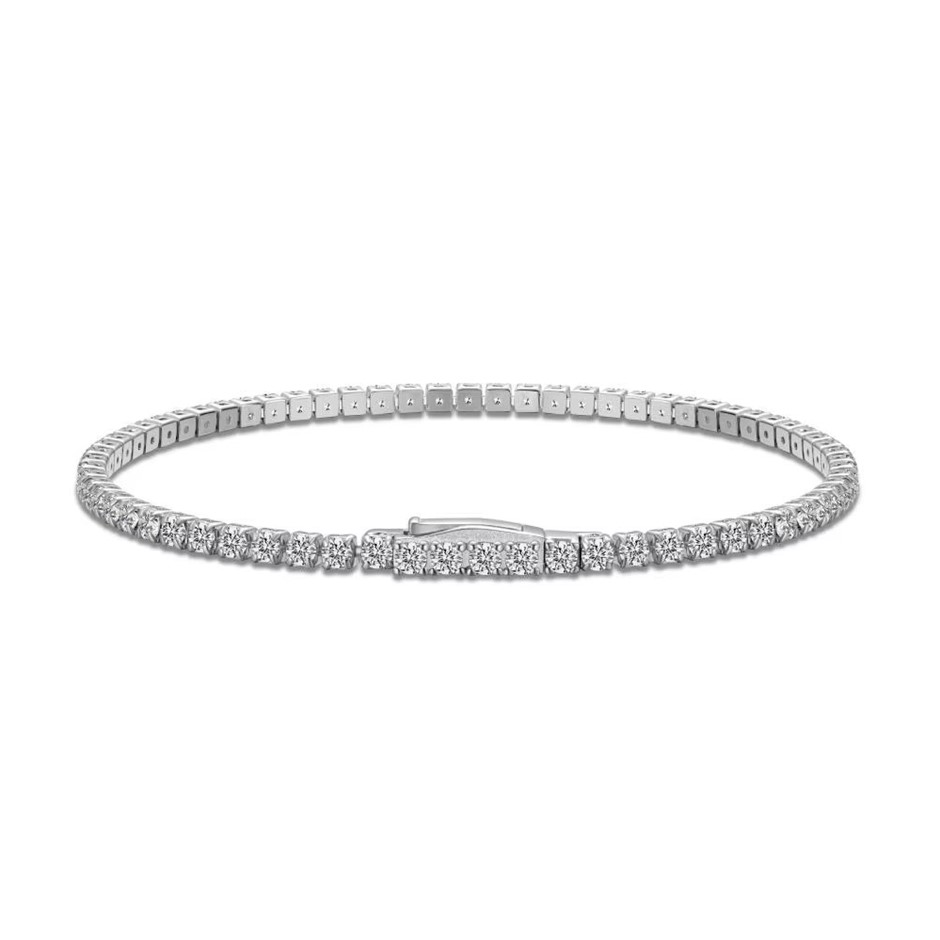 2.5mm Cubic Zirconia 925 Sterling Silver Tennis Bracelet-17cm