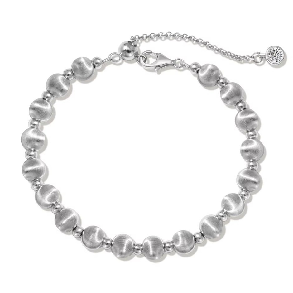 8mm 925 Sterling Silver Simulated Diamond & Beads Bracelet