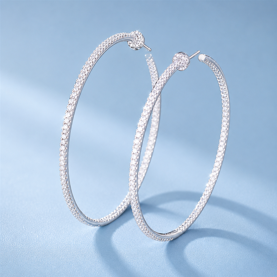 Large Iced-Out AAA+ Cubic Zirconia Hoop Earrings
