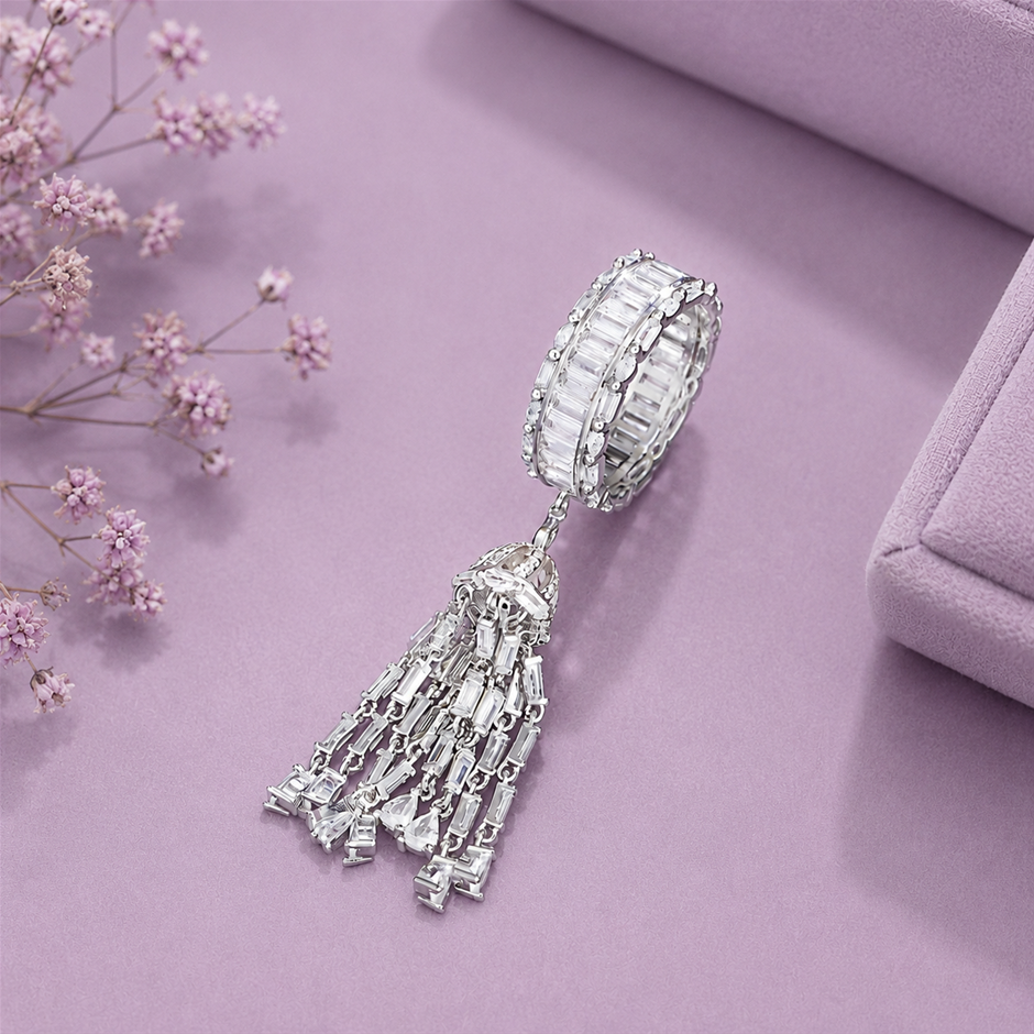 AAA+ Cubic Zirconia Long Tassel Ring