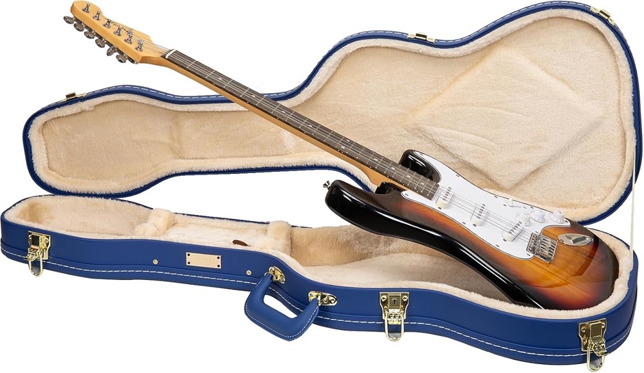 Crossrock Contoured ST/TE Guitar Case | Vibrant Blue Faux Leather, Beige Ve