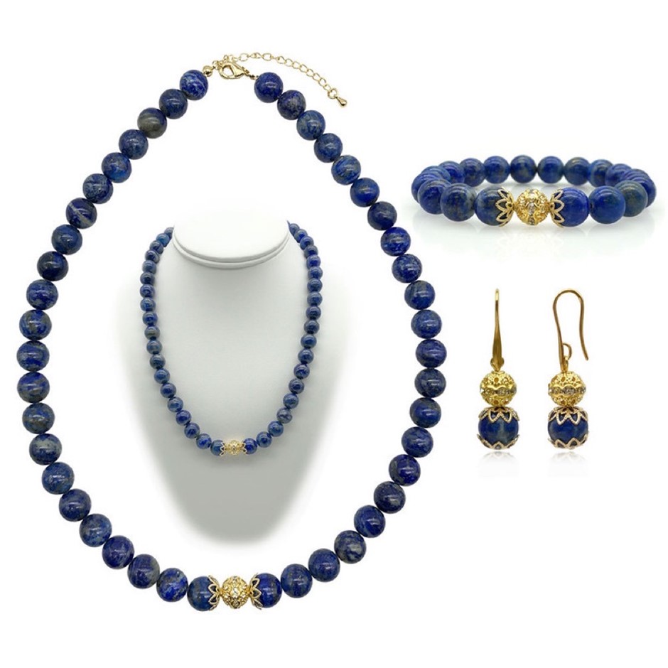 10mm Lapis Lazuli Persian Love Gold Plated Rhinestone Jewellery Set