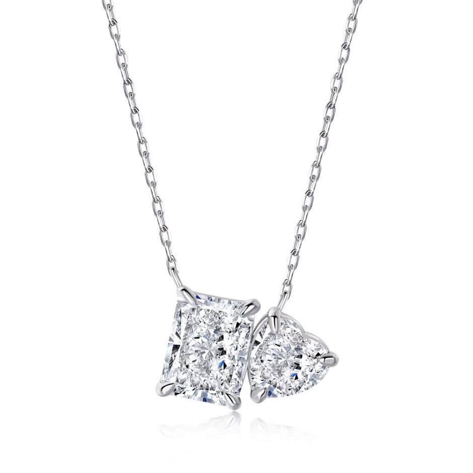 1.5ct 925 Sterling Silver Cubic Zirconias Rectangle Pendant Necklace