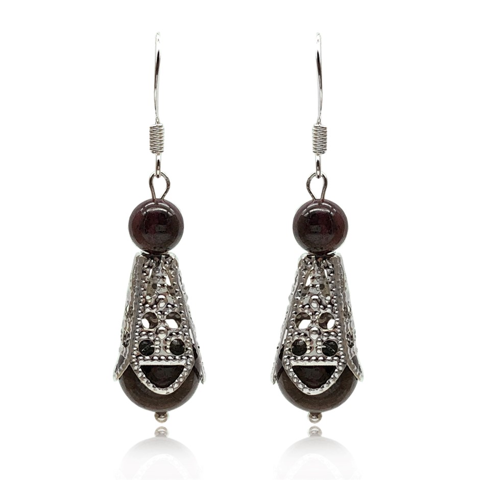 6-10mm Garnet Lantern Inspired Drop Earrings