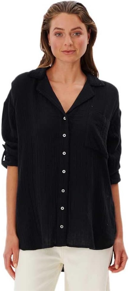 RIP CURL Women's Premium Surf LS Button Up Shirt, Size XS, Black, GSHFS9.