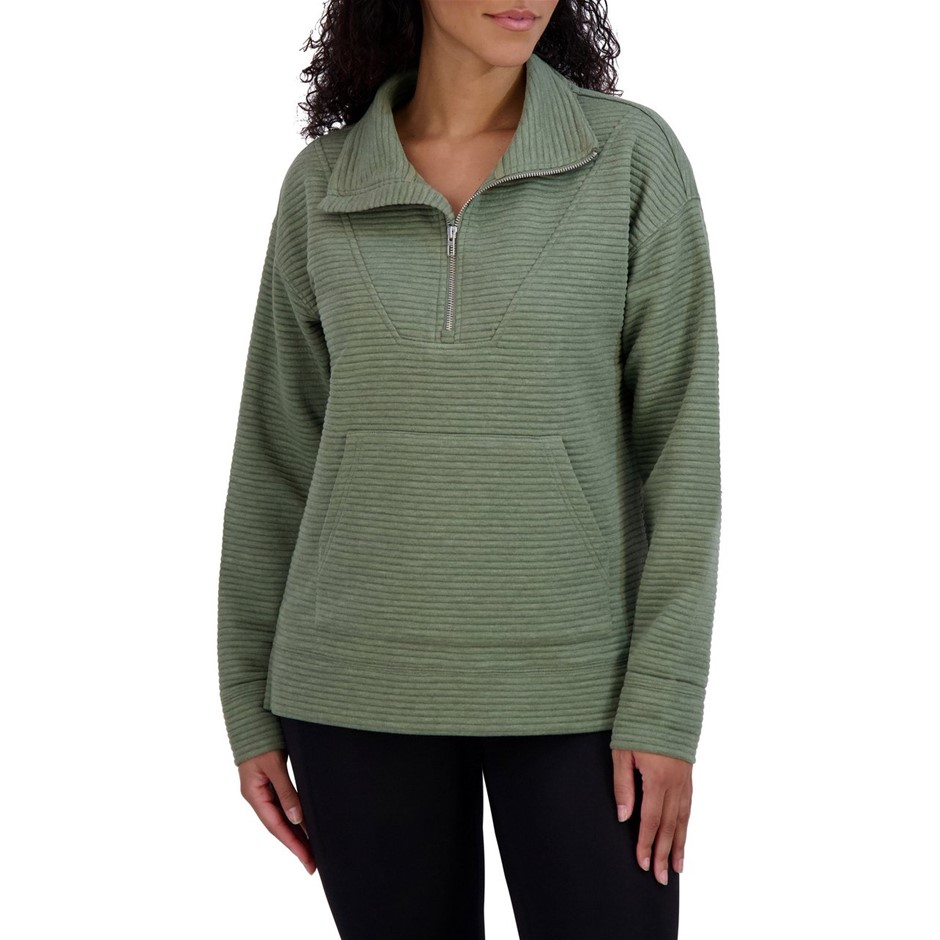 SIGNATURE Women's Ottoman Half Zip, Size S, Green. Buyers Note - Discount