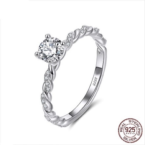 925 Sterling Silver Twisted Ring Cubic Zirconias - Size 9
