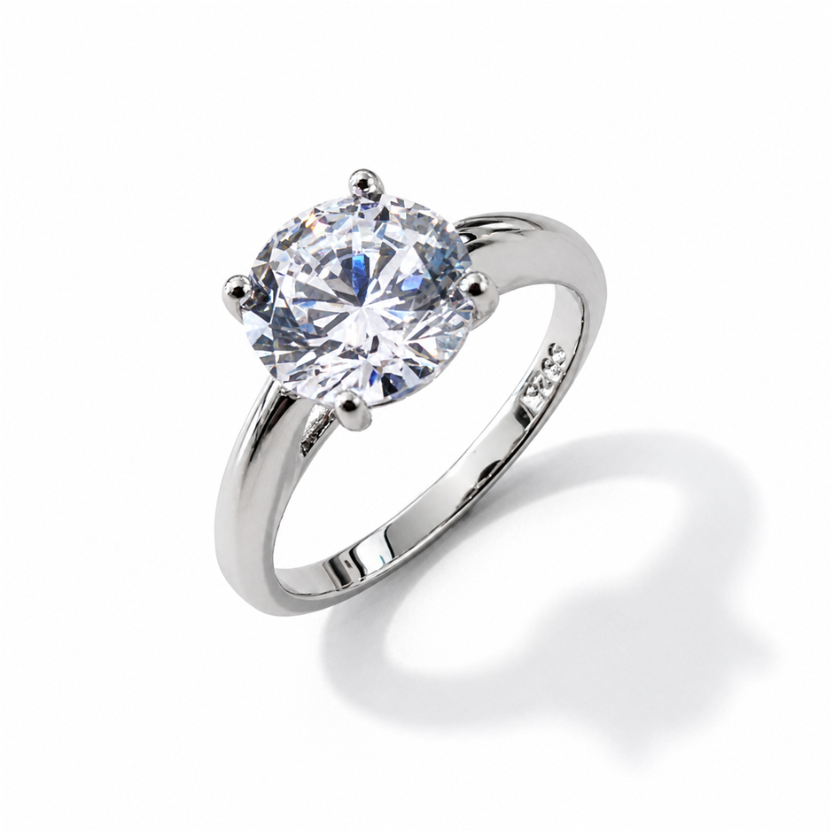 8mm Round Cubic Zirconia 925 Silver Ring - Size 7