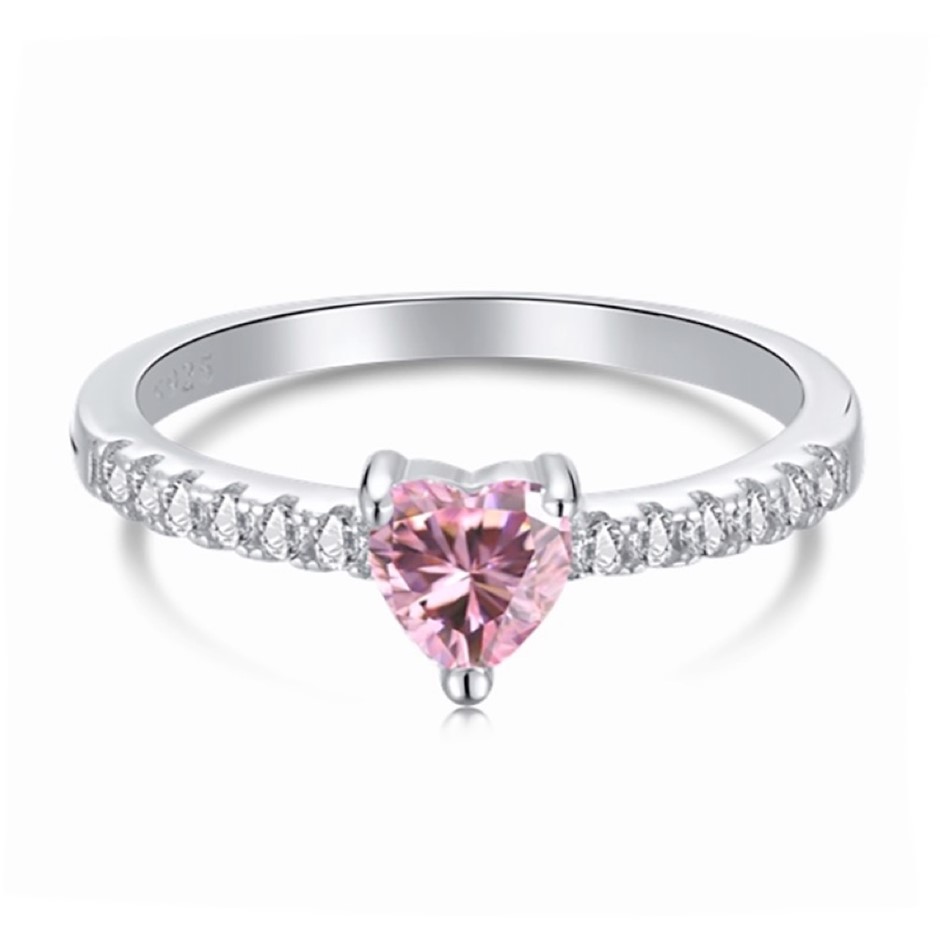 0.5ct Heart 5A Cubic Zirconia 925 Sterling Silver Ring - Size 5