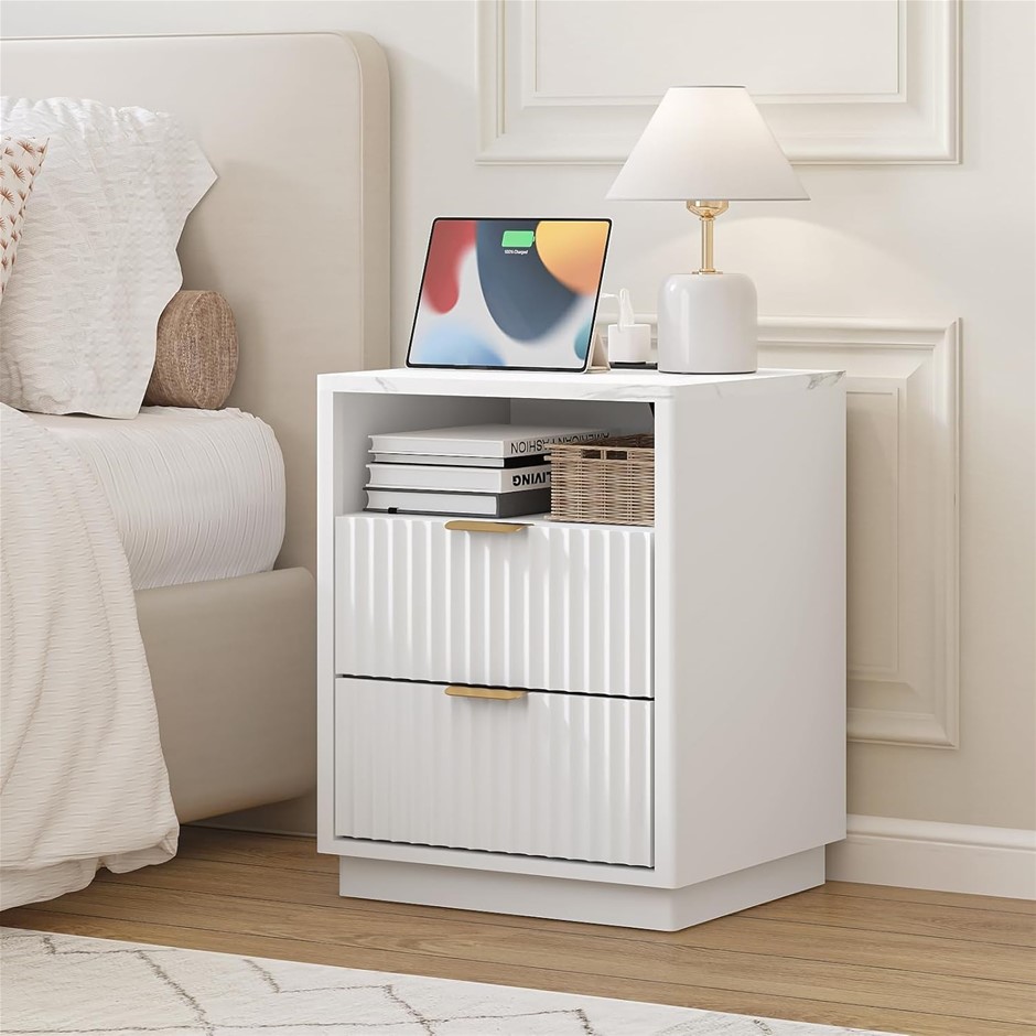 MERRYLUK Bedside Table with Charging Station.