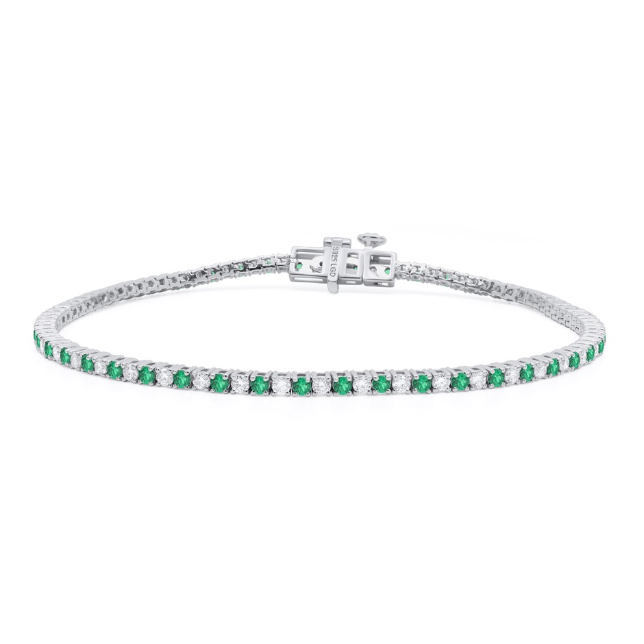 2.04 Carat Sterling Silver Lab Grown Diamond & Emerald Bracelet