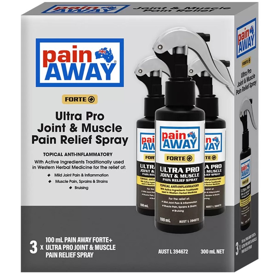 PAIN AWAY Pack of 3pc Forte+ Joint & Muscle Spray, 100ml. N.B: Damaged box.