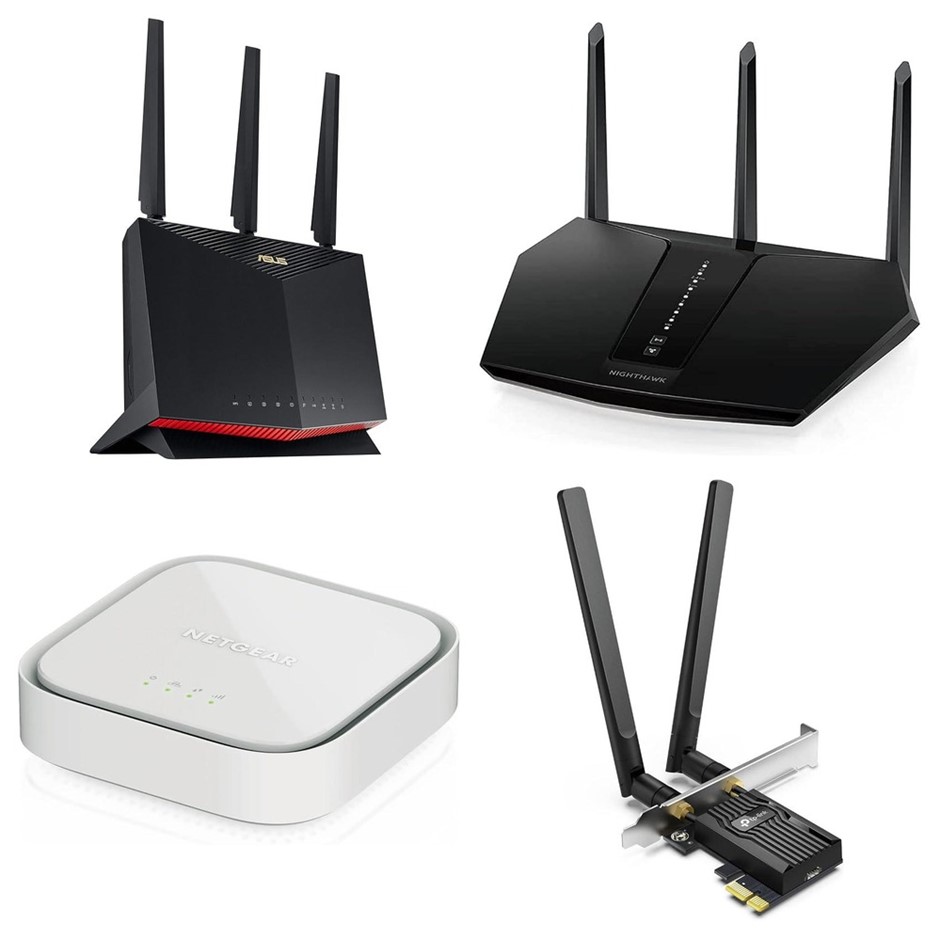 4 x Routers & Modem. 1 x ASUS RT-AX86U Pro AX5700 WiFi 6 Gaming Router. 1 x