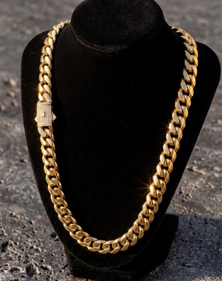14K-Stamped Yellow Gold Bonded Cuban Chain -55cm-12mm-Bonus Gift
