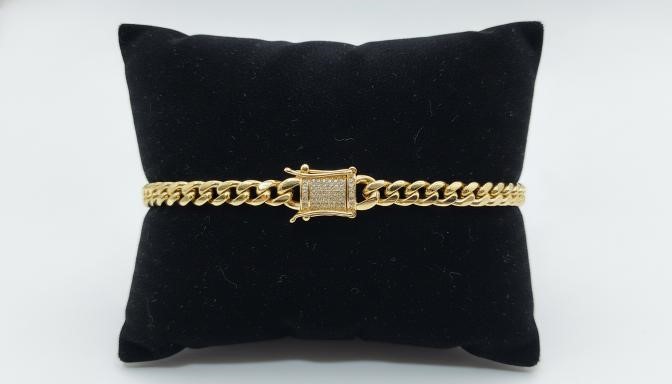 14K-Stamped Yellow Gold Bonded Cuban Bracelet -20cm-6mm-Bonus Gift