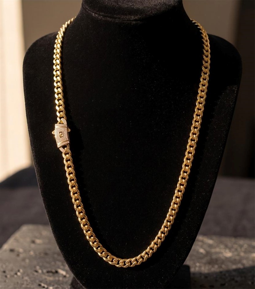 14K-Stamped Yellow Gold Bonded Cuban Miami Chain -55cm-6mm-Bonus Gift
