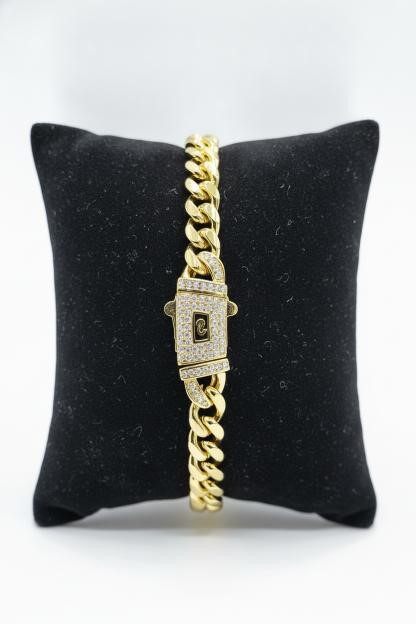 14K-Stamped Yellow Gold Bonded Cuban Bracelet -22cm-6mm-Bonus Gift