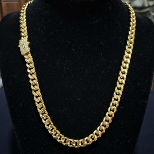 14K-Stamped Yellow Gold Bonded Cuban Miami Chain -60cm-8mm-Bonus Gift