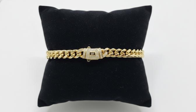 14K-Stamped Yellow Gold Bonded Cuban Bracelet -20cm-8mm-Bonus Gift