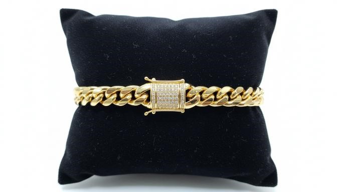 14K-Stamped Yellow Gold Bonded Cuban Bracelet -17.5cm-10mm-Bonus Gift