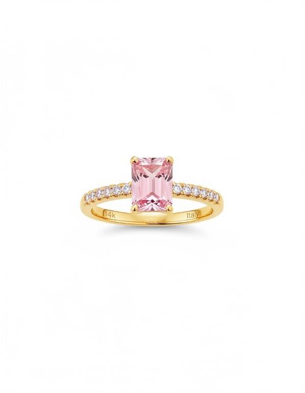 14K/Italy 2.0ct Pink Emerald Cut Yellow Gold Bonded Ring Quality-9US