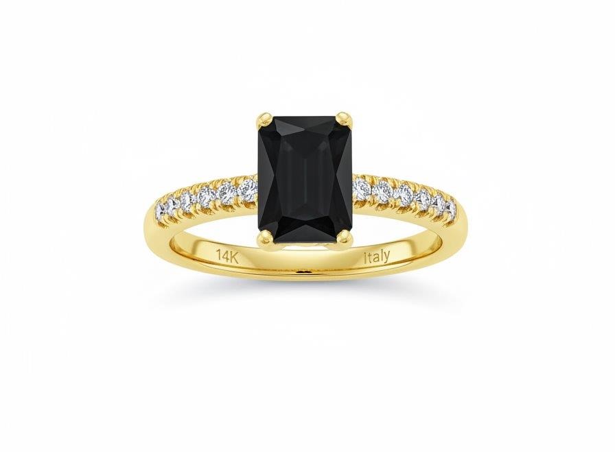 14K/Italy 2.0ct Black Emerald Cut Yellow Gold Bonded Ring Quality-6US