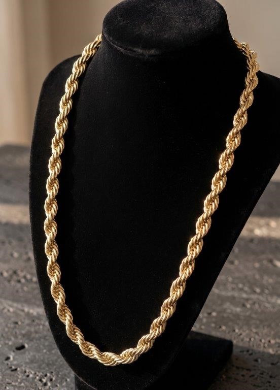 14K/Italy Stamped Yellow Gold Bonded Rope Chain -45cm-Bonus Gift
