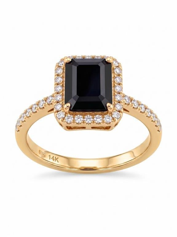 14K/Italy 2.0ct black Emerald Cut Yellow Gold Bonded Ring Quality-8US