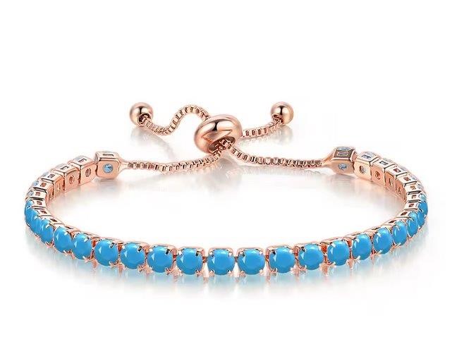 925 Sterling Silver Tennis Bracelet Turquoise Blue Simulated Diamonds