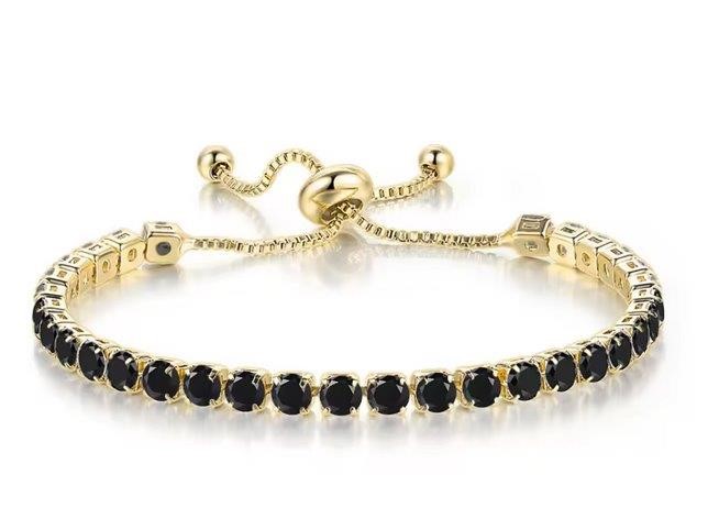 925 Sterling Silver Tennis Bracelet Black Simulated Diamonds-adjustable