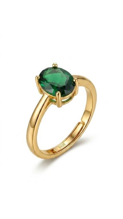 925 Sterling Silver Green Oval Cut Ring  Simulated Diamonds