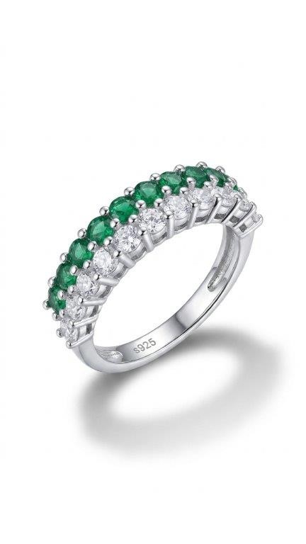 925 Sterling Silver Green and White Ring  Simulated Diamonds