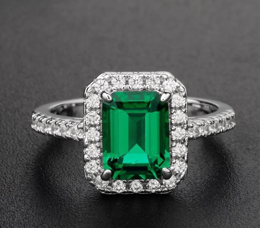 925 Sterling Silver 3.0ct Emerald Cut White  Ring  Simulated Diamonds