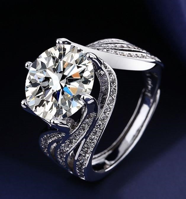925 Sterling Silver 5.0ct Round Cut White Solitaire Ring Simulated