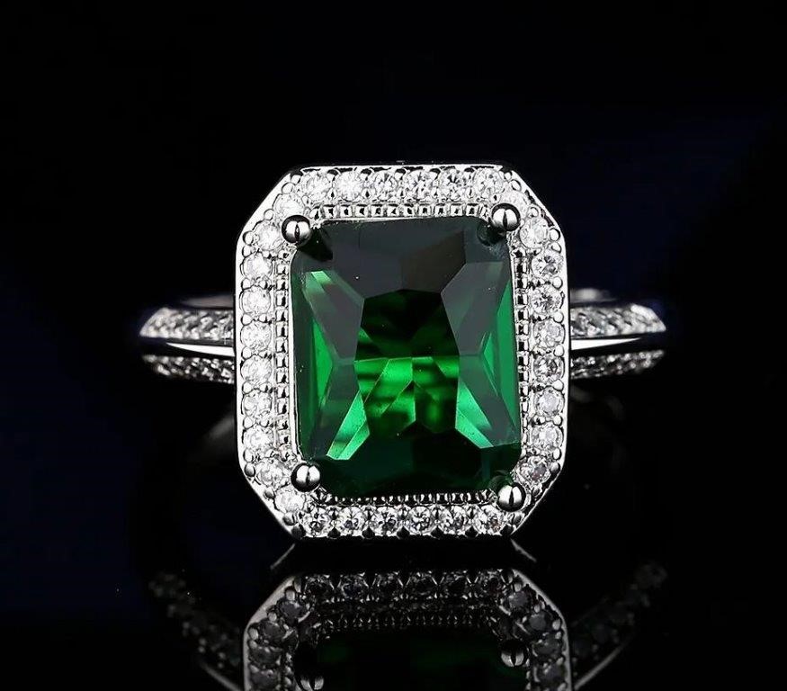 925 Sterling Silver 3.0ct Emerald Cut White  Ring  Simulated Diamonds