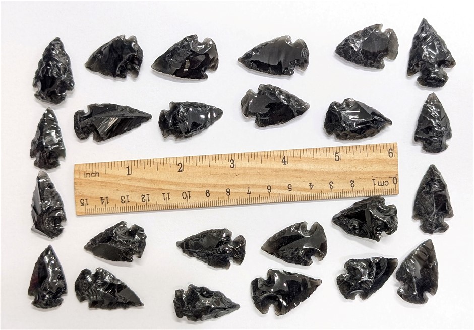 Two Dozen Volcanic OBSIDIAN Stone Arrowheads
