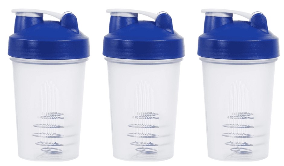3 x Jackie 400ml HDPE Plastic Shaker Bottles with Stainless Steel Mixer Bal