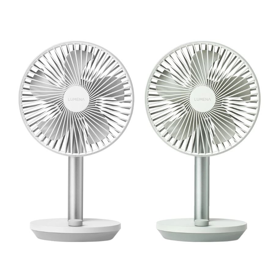 LUMENA Stand 4 Cordless Desk Fan, 2-Piece, White & Green.