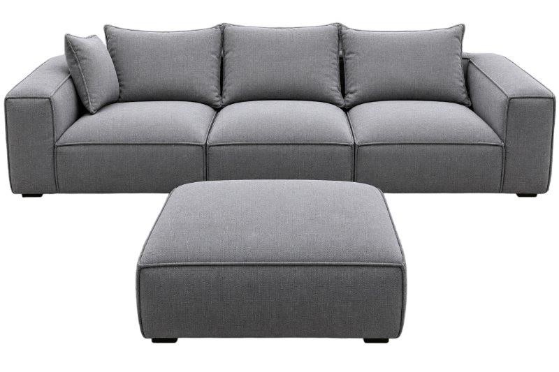 Jason Furniture Modern Modular 3-Seater Fabric Sofa with Ottoman & Cushions