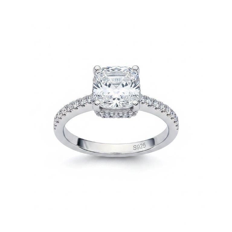 4.0Ct 925 Sterling Silver Princess Simulated Diamonds Ring -Adjustable