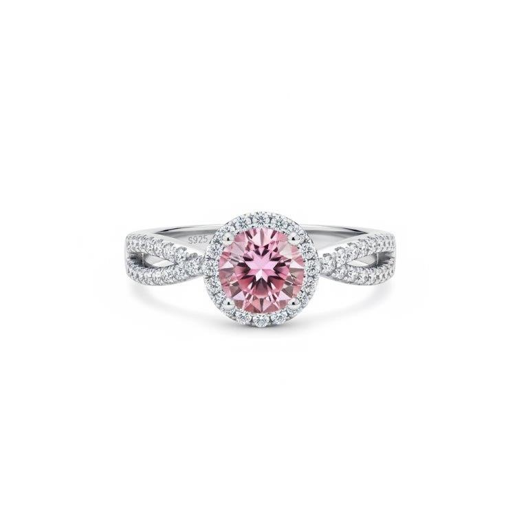 1.0Ct 925 Sterling Silver Pink  Simulated Diamonds Ring -Adjustable
