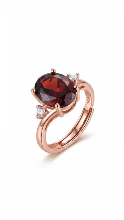 4.0Ct 925 Sterling Silver Red Oval Cut Simulated Diamonds Ring -Adjustable