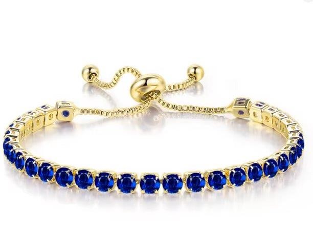 925 Sterling Silver Bracelet Sapphire Blue Simulated Diamonds-Adjustable