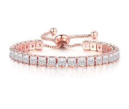 925 Sterling Silver Bracelet Emerald Cut Simulated Diamonds-Adjustable