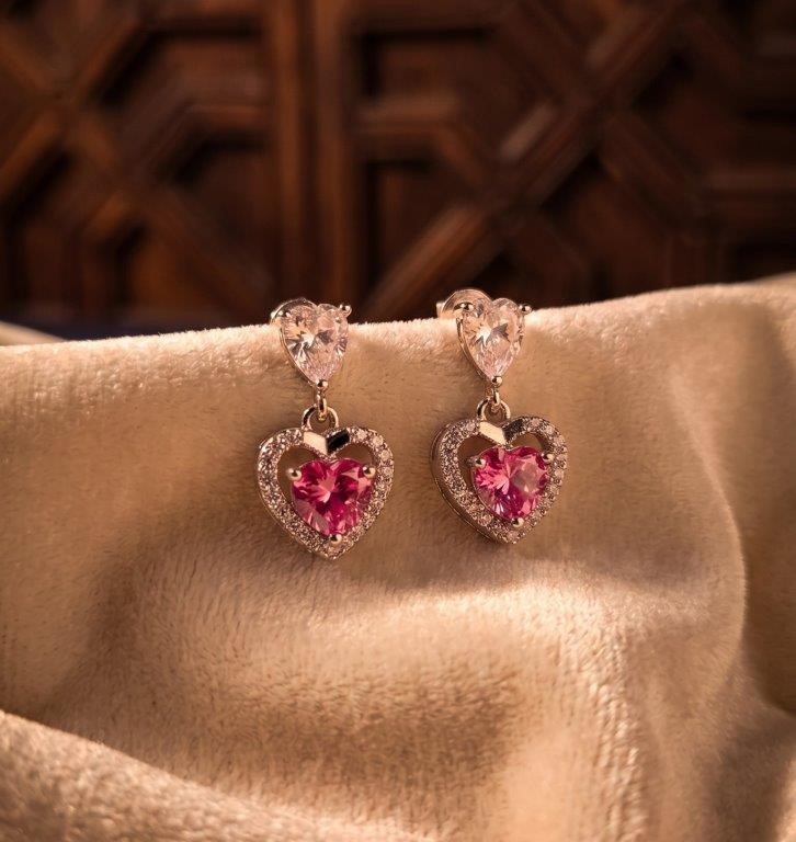 925 Sterling Silver Pink Simulated Diamonds Earrings