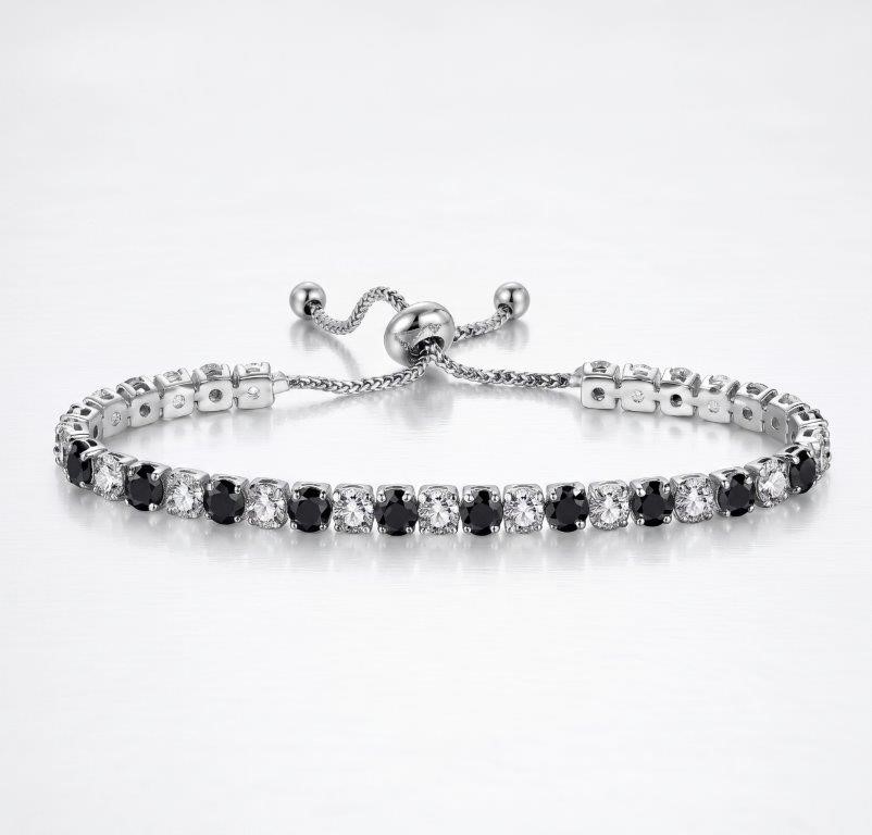 925 Sterling Silver Tennis Bracelet Black, White Simulated Diamonds