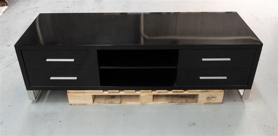TV/Entertainment Unit with 4 Drawers, Black. NB: Has been used, has some ma